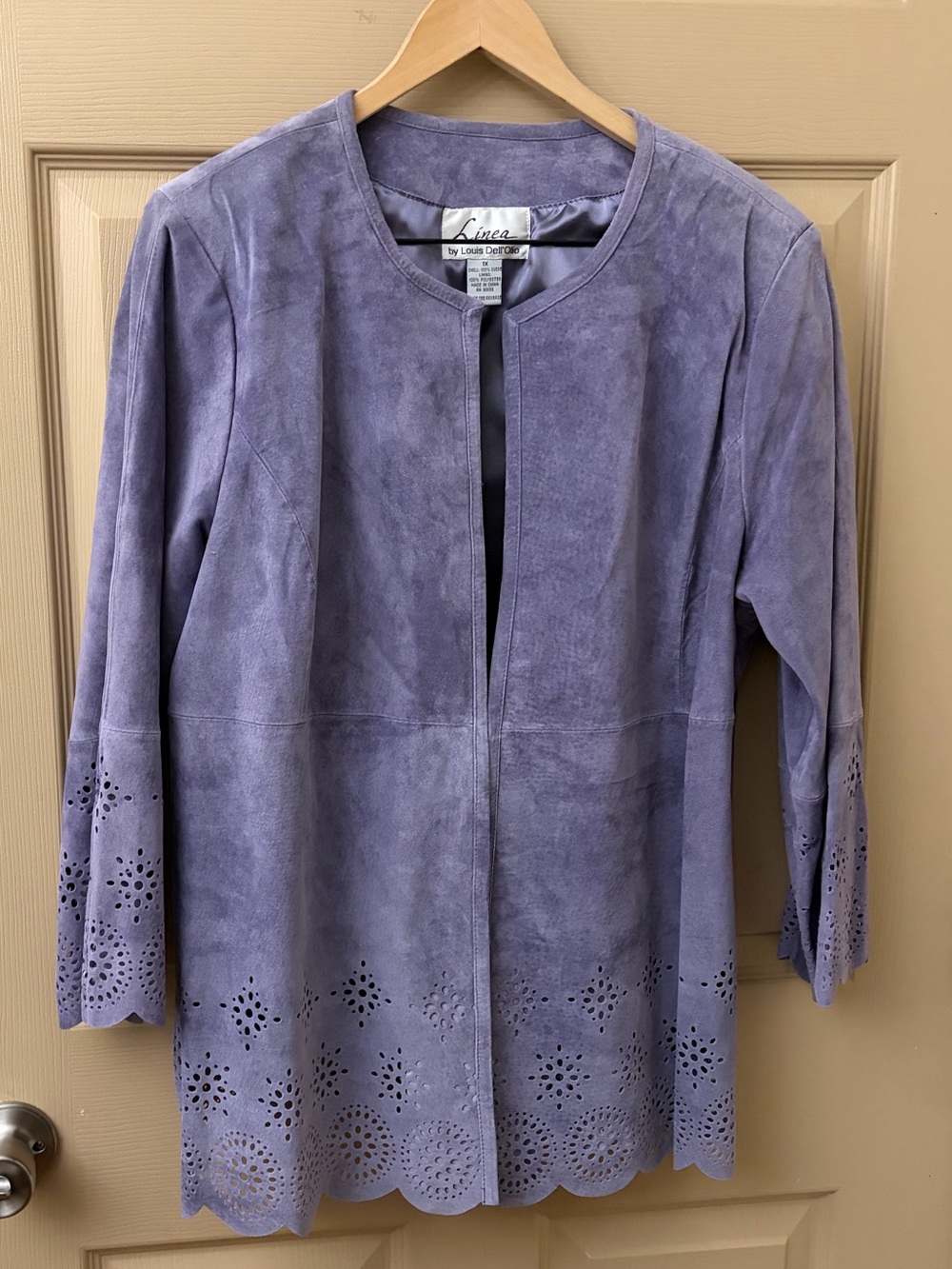 Y2K Linea by Louis Dell'Olio Lavender Suede Laser-Cut Open Jacket